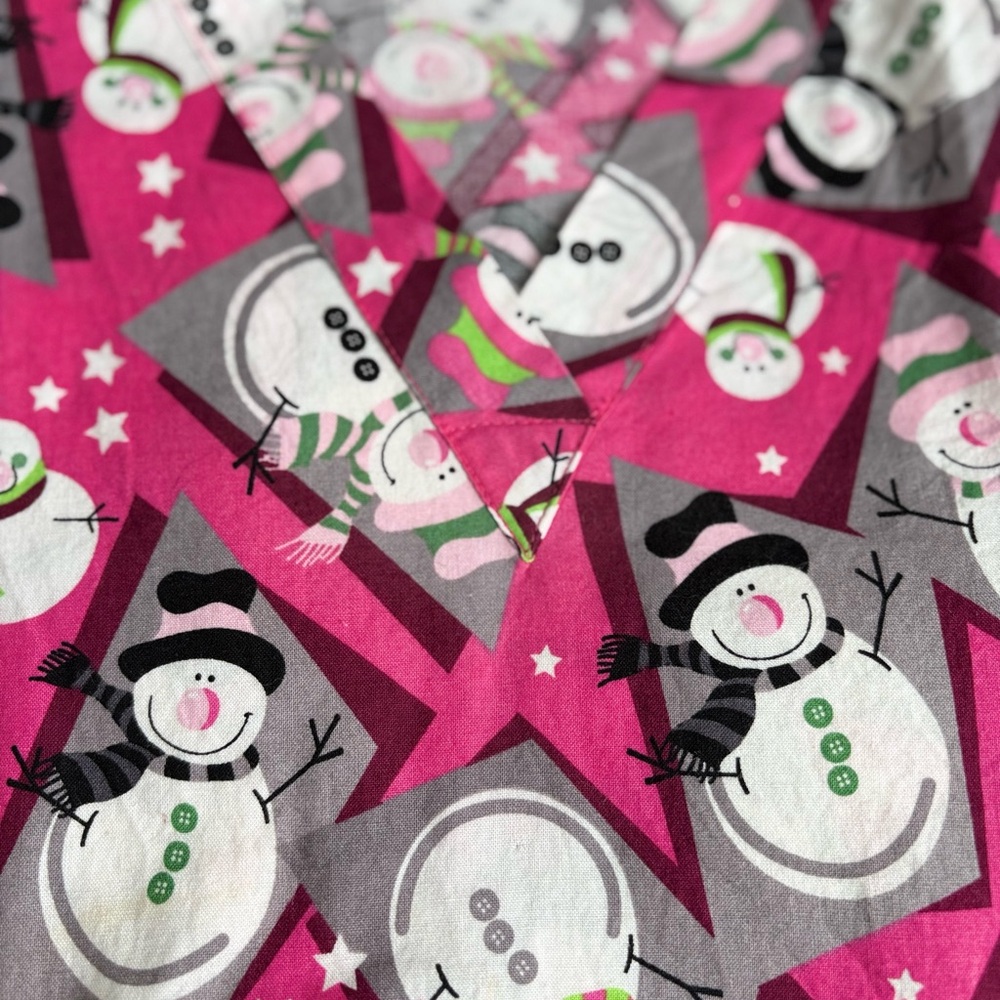 Tafford Pink and Gray Snowman Scrub Top